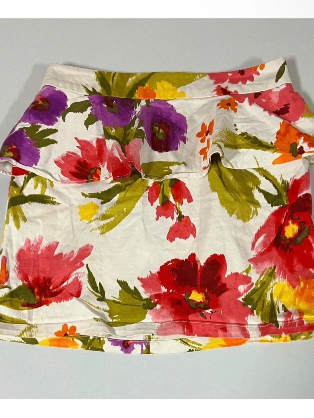 White Red Purple Floral Peplum Bodycon Mini Skirt Bottoms Size S 🌹✨ #peplum #y2k